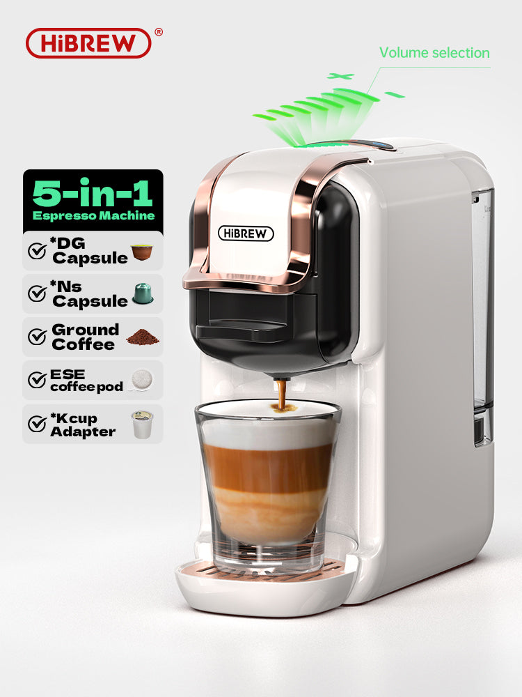 HiBREW H2B 5-in-1 Multiple Capsule Coffee Machine with 19Bar Pressure - Compatible with Nespresso, Dolce Gusto, ESE Pods & Ground Coffee - Hot & Cold Brewing