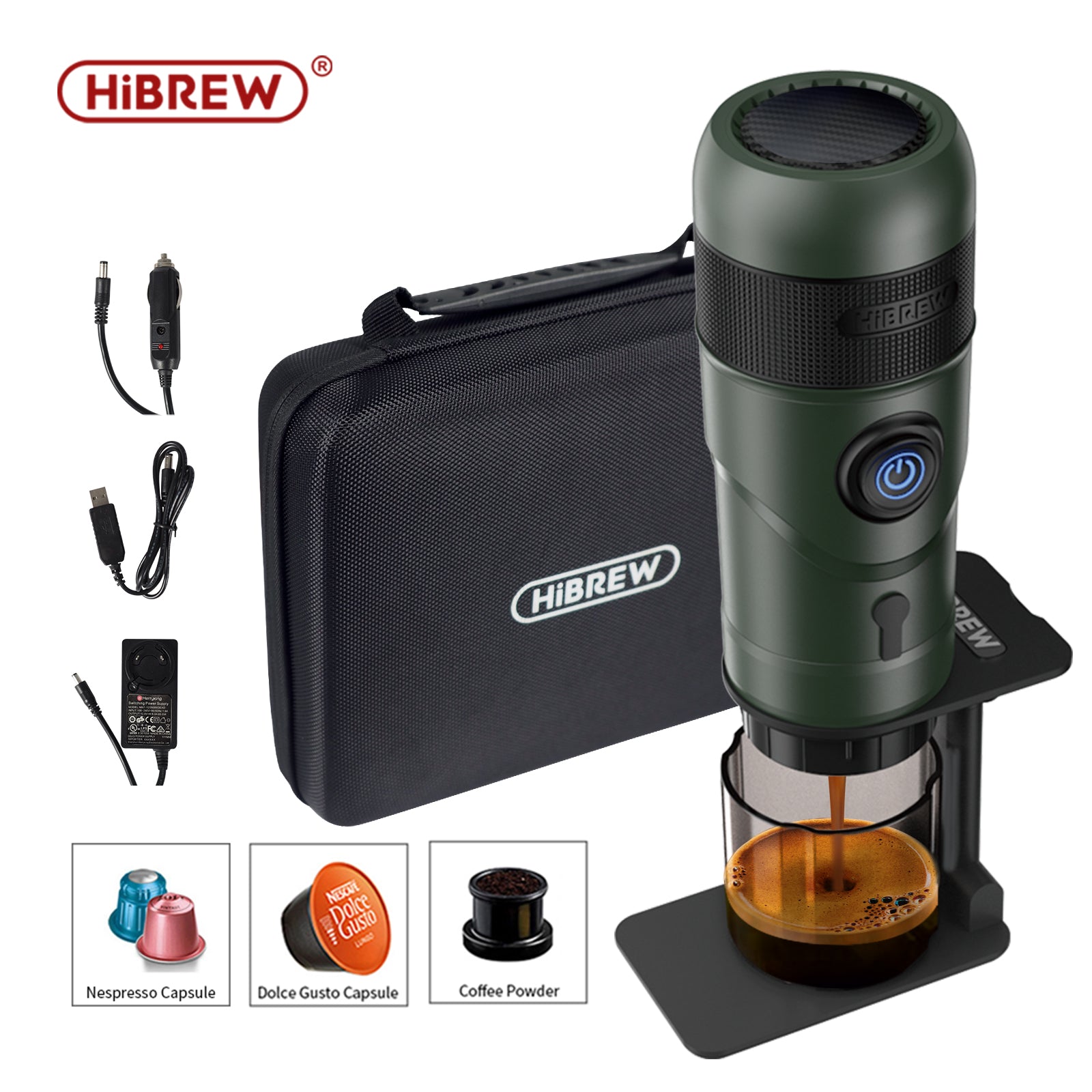 HiBREW H4 Portable Coffee Maker – 3-in-1 Espresso Machine Compatible with Nespresso, Dolce Gusto, and Ground Coffee