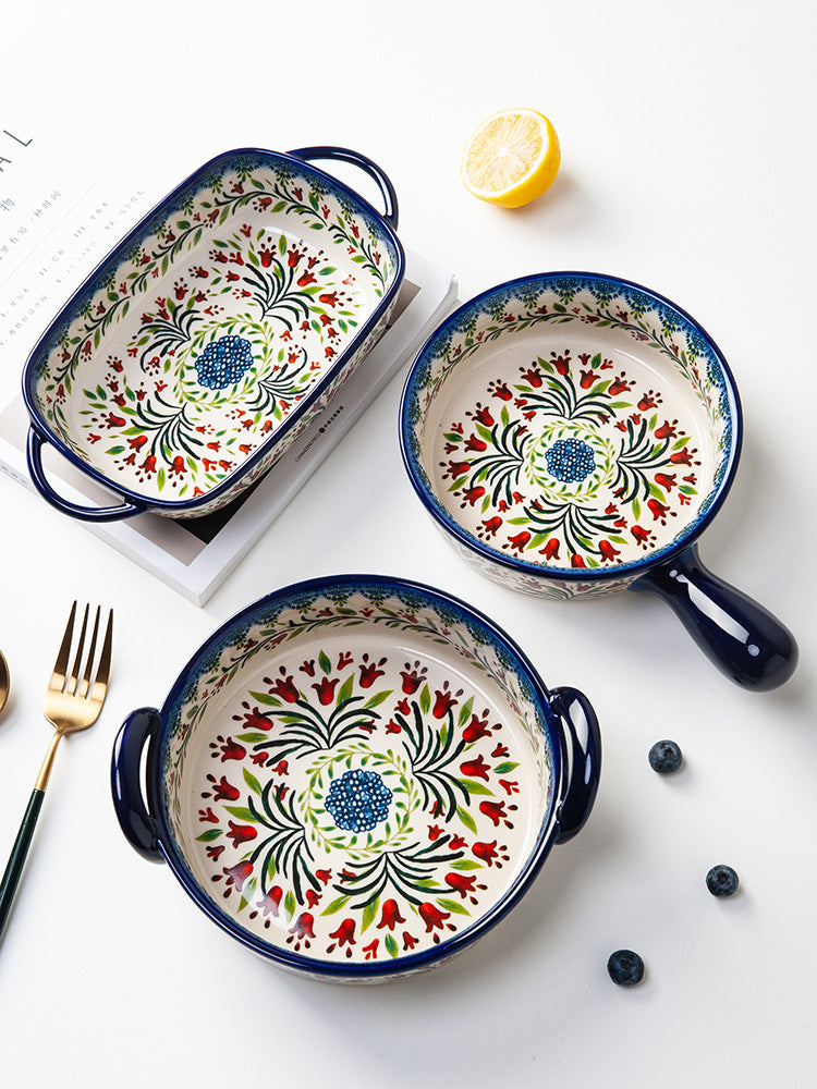 Hand-Painted Floral Glass Baking Pan - THE EUPHORIKA