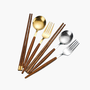 Elegant Wood-Grain Stainless Steel Portable Cutlery Set - THE EUPHORIKA