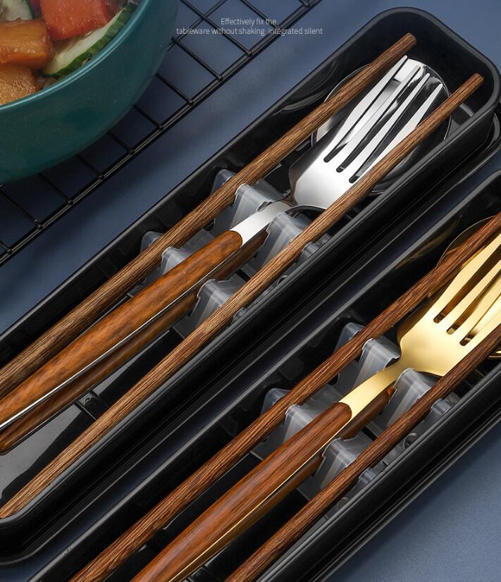 Elegant Wood-Grain Stainless Steel Portable Cutlery Set - THE EUPHORIKA