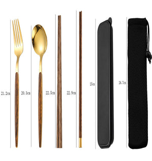 Elegant Wood-Grain Stainless Steel Portable Cutlery Set - THE EUPHORIKA