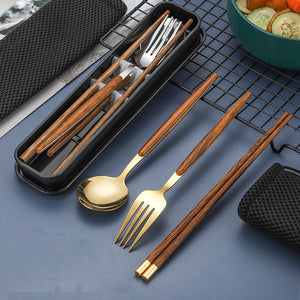 Elegant Wood-Grain Stainless Steel Portable Cutlery Set - THE EUPHORIKA