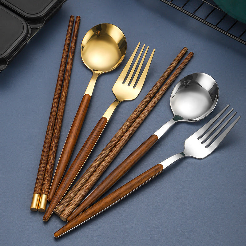 Elegant Wood-Grain Stainless Steel Portable Cutlery Set - THE EUPHORIKA