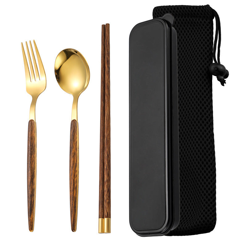 Elegant Wood-Grain Stainless Steel Portable Cutlery Set - THE EUPHORIKA