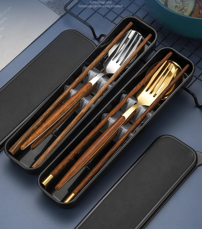 Elegant Wood-Grain Stainless Steel Portable Cutlery Set - THE EUPHORIKA