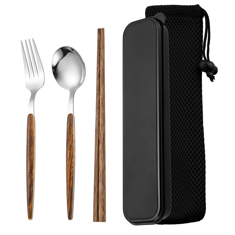 Elegant Wood-Grain Stainless Steel Portable Cutlery Set - THE EUPHORIKA