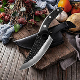 Hand-Forged Damascus Chef Knife with Leather Sheath – Premium Wood Handle, Professional Butcher Knife, Sharp High Carbon Steel Blade