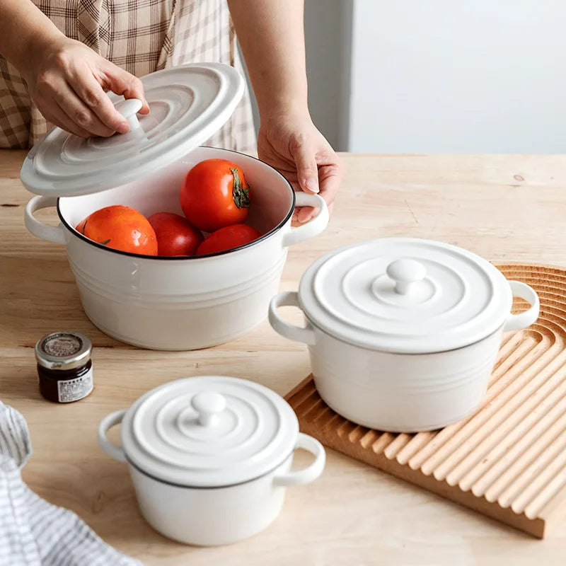 Simple Elegant White Ceramic Dutch Oven