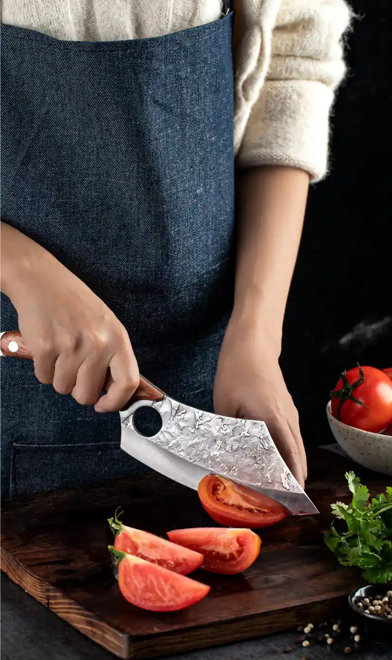 Forged Ring Kitchen Knife with Wooden Handle - THE EUPHORIKA